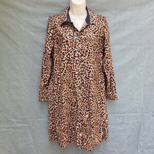 Chico's Size 0 ~ US 4 No-Iron Leopard Print Dress Collared Long Sleeves Buttons